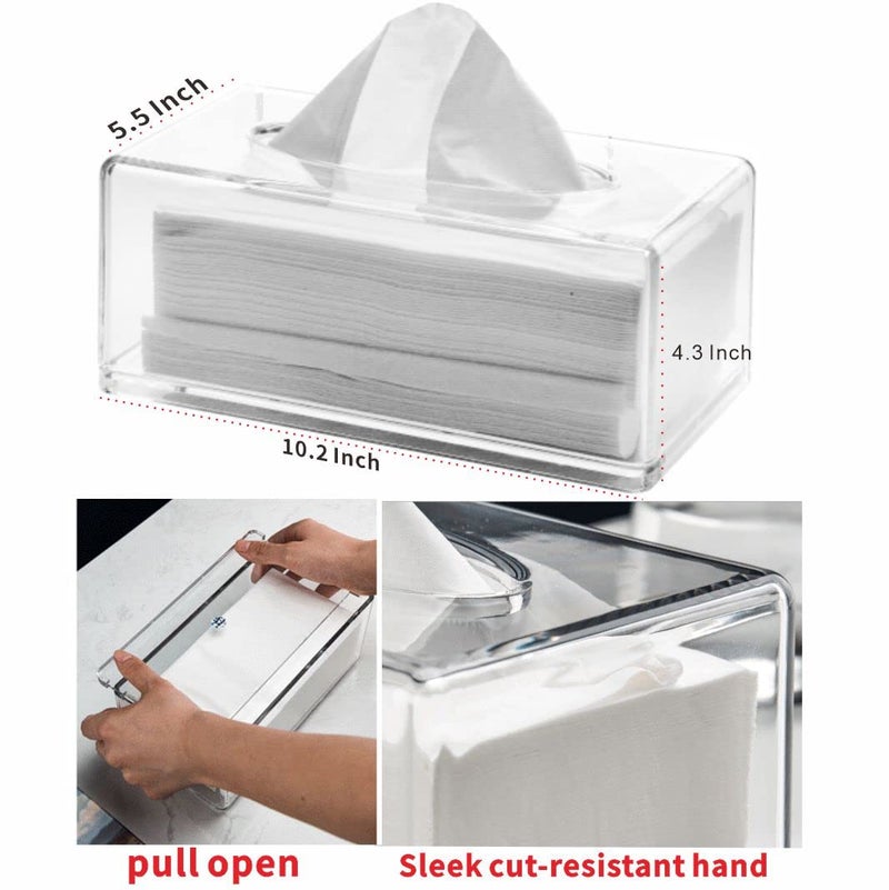 Cq acrylic Clear Acrylic Tissue Box Holder with Cover Facial Tissue Dispenser Box Case for Countertop Clear Plastic Dryer Sheet Container Napkin Organizer for Bathroom  Kitchen Home Rectangle - Image 2